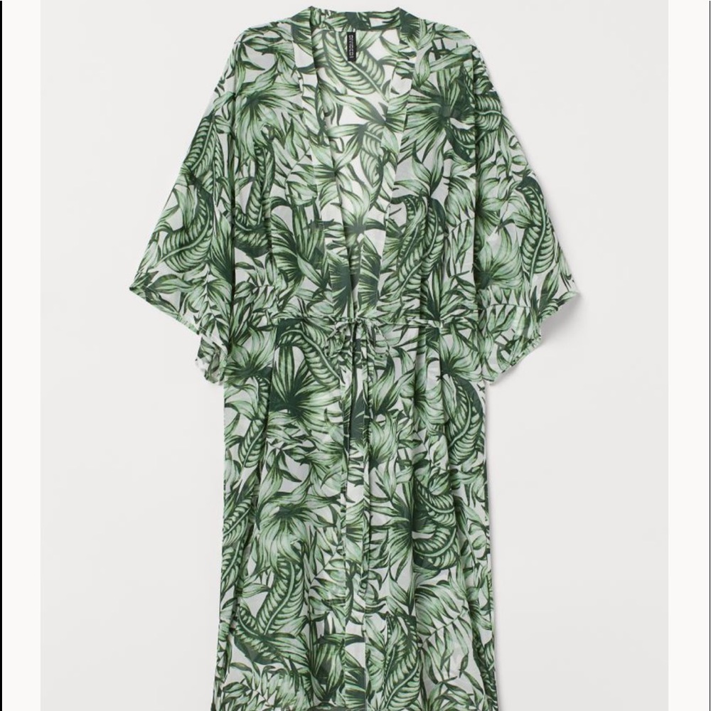 NWOT H&M tropical palm sheer maxi beach kimono, size M/L